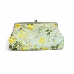 Vintage Yellow floral clutch purse with gold snap close and cream lining